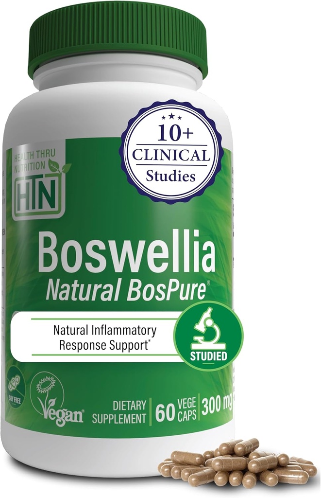 Health Thru Nutrition Boswellia 300mg 60 Capsules as Bospure AKBAMAX ← High Potency 75% Boswellic Acids 10% AKBA ← Healthy Mobility Support ← Vegan Certified ← Non-GMO, Gluten Free, Soy Free