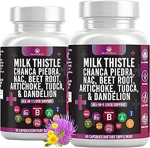 Leche Esteto NAC Chanca Piedra Beet Root Artichoke Dandelion Root - Suplemento del hígado Plus Astragalus TUDCA Choline &amp; Ginger- 120 Conde