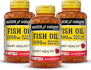 MASON NATURAL Omega,3 Fish Oil, 180,Day Supply, 1000mg con EPA y DHA para soporte conjunto, 60 Softgel Pills (3 Pack)