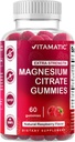 Vitamatic Extra Strength Magnesium Gummies – 255 mg ( Magnesio Elemental) por Serving – 60 Gummies Vegan Soporta Relajación, Función del musculo " Nerve, Salud ósea " Producción energética
