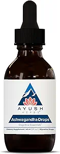 Ayush Herbs Ashwagandha Drops - Ashwagandha Gotas sin alcohol para adultos, Suplemento diario de calma para el foco " Atención con Ashwagandha orgánica, Lemon Flavor - 2 Fl Oz (80 Servings)