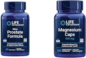 Extensión de vida Superprostata Fórmula &amp; Caps de Magnesio, 500 mg, Oxido de Magnesio, Citrato, Succinado, Salud del Corazón, Huesos Saludables, Metabolismo Soporte, 100 cápsulas vegetarianas