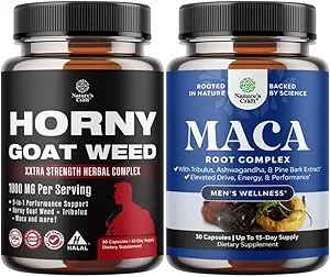 Bundle of Horny Goat Weed for Men with Black Maca Root, Tongkat Ali, Saw Palmetto &amp; Panax Ginseng Extract and Maca Root Capsules - Herbal Wellness Suplemento con Siberian Ginseng Ashwagandha