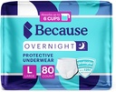 Because Overnight Absorbency Pull Ups - Adult Disposable Incontinence Underwear, Extra Absorbent Nighttime Briefs for Men and Women, White, Large, 80 Count (4 Packs of 20)