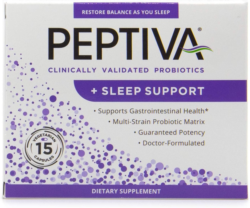 Peptiva 26 Billones CFU Probiótico y Apoyo al sueño - Probiótico multiestrénico validado clínicamente - Lactobacillus y Bifidobacterium, Melatonin - 15 Conde