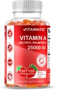 Vitamatic Sugar Free Vitamina A 25000 UI Gummies (Retinyl Palmitate) - Natural Strawberry Flavor - 120 Pectin Based Gummies (1 Bottle)