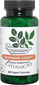 Vitanica Dopamine Assist, Dr Formulated Dopamine Supplement, L-Tyrosine, Mucuna Pruriens Neurotransmitter Mood Support, Vitamin B6, Folate, Green Tea Extract Quercetin Vegan, 60 Capsules