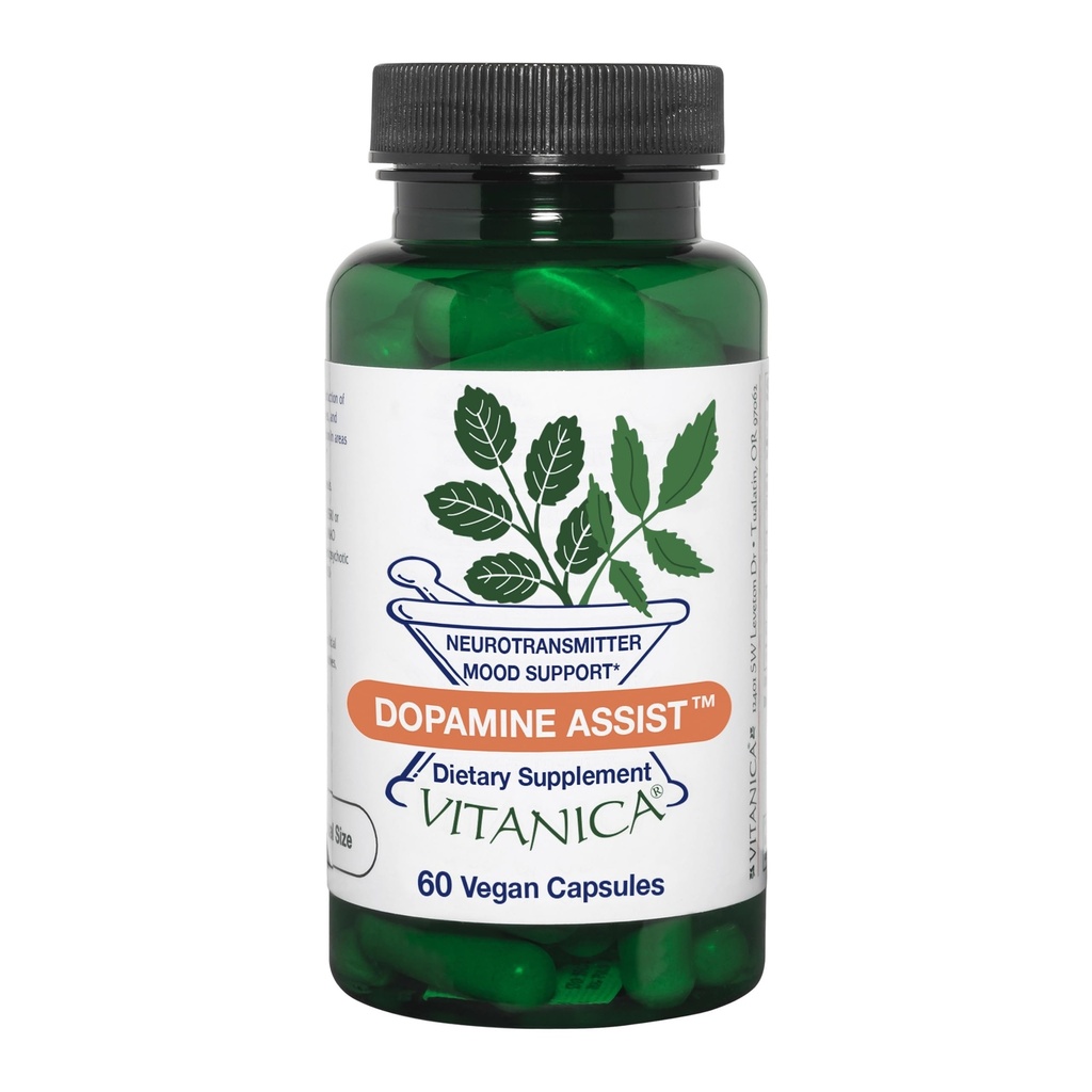Vitanica Dopamine Assist, Dr Formulated Dopamine Supplement, L-Tyrosine, Mucuna Pruriens Neurotransmitter Mood Support, Vitamina B6, Folate, Green Tea Extract Quercetin Vegan, 60 cápsulas