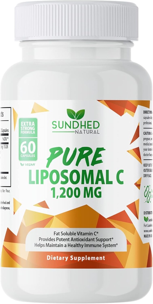 Vitamina Liposómica Pura C - 1200mg Sistema Inmunitario & Collagen Health Booster, Ayuda Anti Aging Skin Vitaminas, Sodium Ascorbate, Sunflower Lecithin, Lypo Spheric - 60 cápsulas