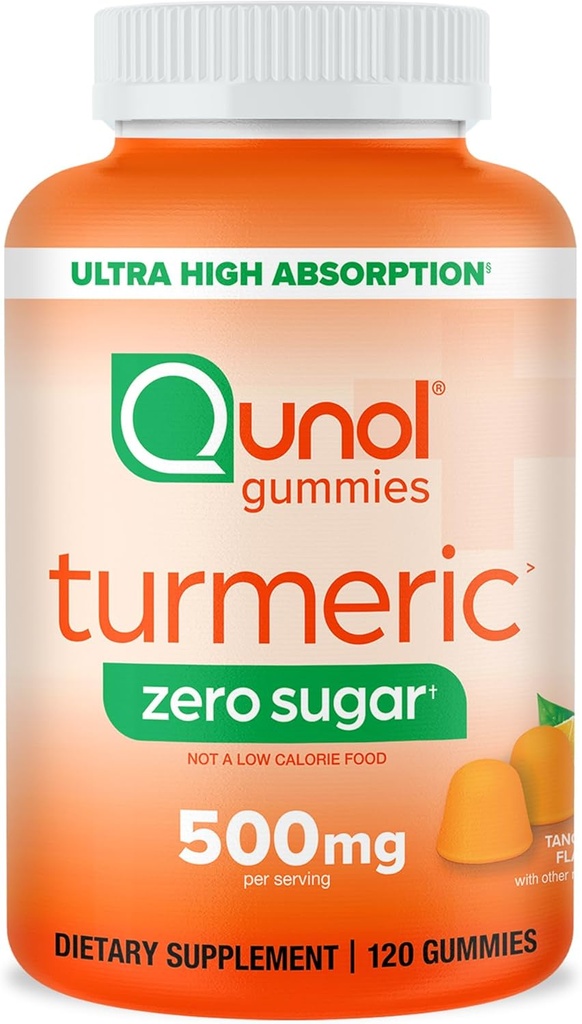 Qunol Zero Sugar Turmeric Gummies, Gummy con 500mg Turmeric Curcumin, Suplemento de Soporte Conjunto, Ultra High Absorption Tumeric Curcumin, Vegetarian, Gluten Free, 120 Conde