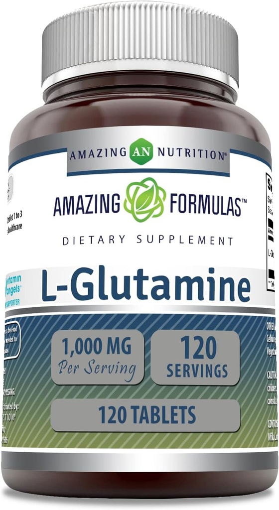 Amazing Formulas L Glutamine 1000 Mg Tablets ← Amino Acid Suplemento para Hombres &amp; Mujeres Silencio No-GMO Silencio Gluten Gratis Silencio Made in USA ← (1 Pack, 120 Cuenta)
