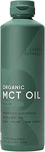 Sports Research Keto MCT Aceite de coco orgánico - Fuel de ácido graso para el cuerpo + cerebro - Único Ingrediente C8 Ácido caprílico - Perfecto en café, té, &amp; más - No GMO &amp; Vegan - Desenflavorado (16 Oz)