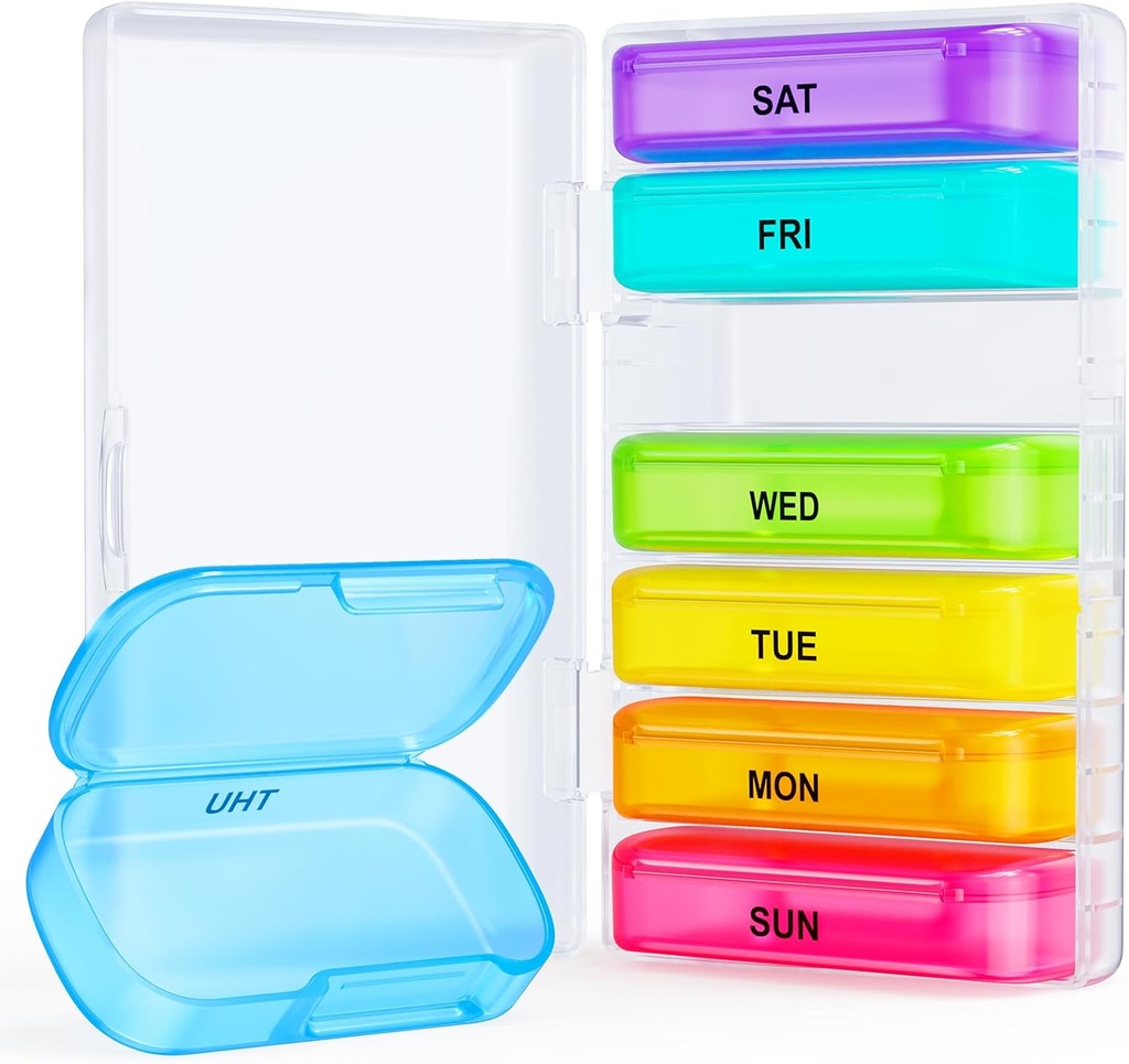 ZIKEE 7 Packs Extra Large Pill Organizer, Portable Pill Box 7 Day for Pocket, Purse, Weekly Pill Case with Dual-Protection Design, Pill Container for Medication, Vitamina, Fish Oil, Supplement