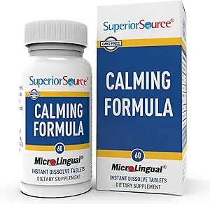 Fórmula de calma de la fuente superior, L-Theanine, Melatonin, Under The Tongue Quick Dissolve MicroLingual Tablets, 60 Ct, 5-HTP for Enhanced Serotonin Conversion, Sleep Support, Non-GMO