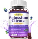 Gummies de citrato de potasio - Suplemento de potasio para la salud muscular, alivio de cáscara de pierna " equilibrio de electrolitos, vegano, no OMG, libre de gluten, sabor de arándanos, 60 conteo