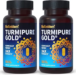BioEmblem Turmeric Curcumin with Clinically Studied TurmiPure - 1 Small Cap Daily, 24x Más Absorption Than Others - Non-GMO - Joint Support, Healthy Inflammation Turmeric Supplements, 60 Serving