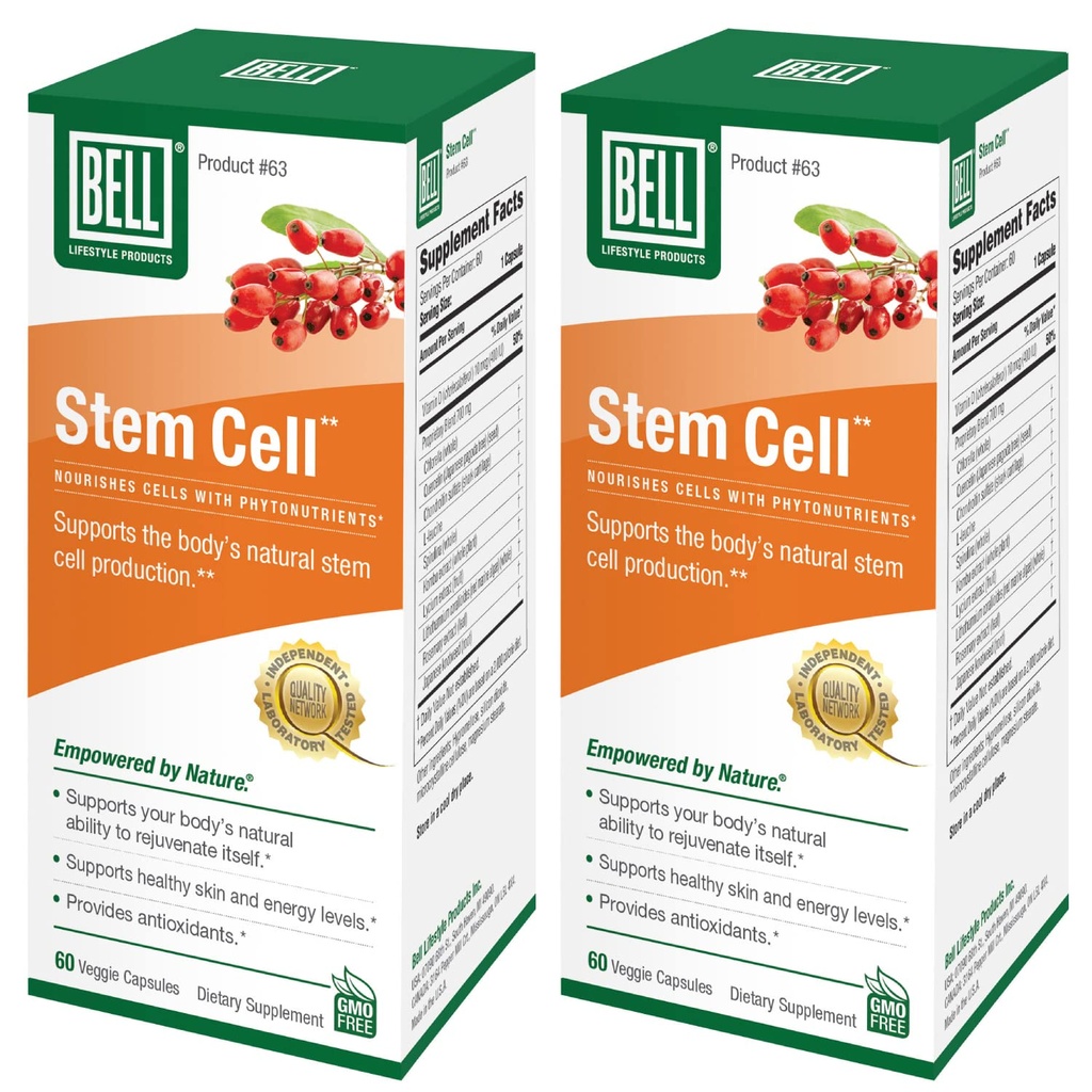 Bell Stem Cell Supplements - Supports Your Body's Natural Ability to Replace Worn Out Cells and Rejuvenate Tissue ⋅ Celulas Madres, Pack of 2 ← 60 Capsules