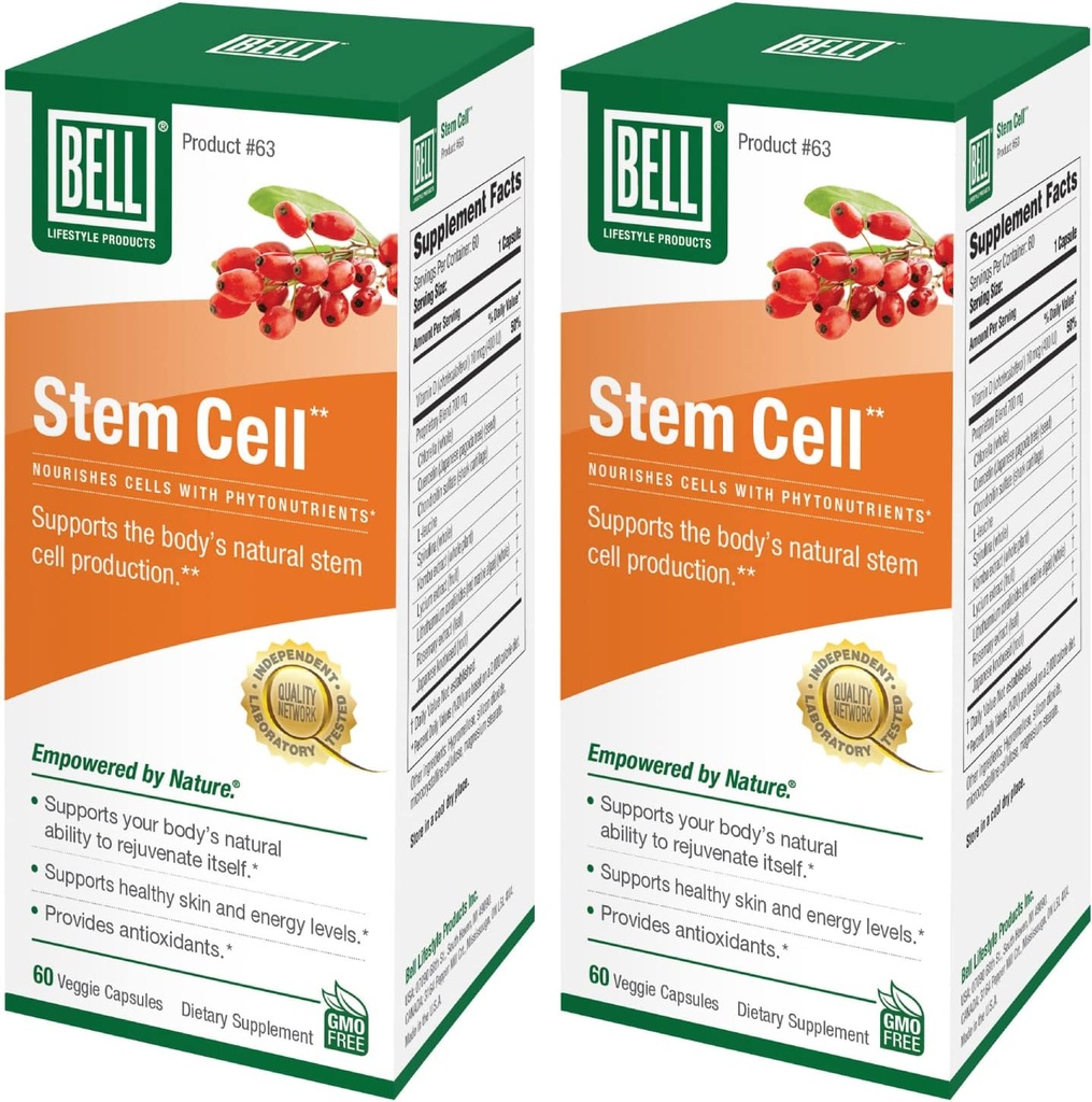 Bell Stem Cell Supplements - Supports Your Body's Natural Ability to Replace Worn Out Cells and Rejuvenate Tissue ⋅ Celulas Madres, Pack of 2 ← 60 Capsules