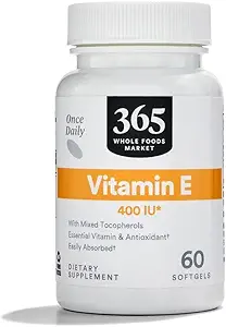 365 por Whole Foods Market, Vitamina E 400 UI con Tocopherols mixtos, 60 Cuenta