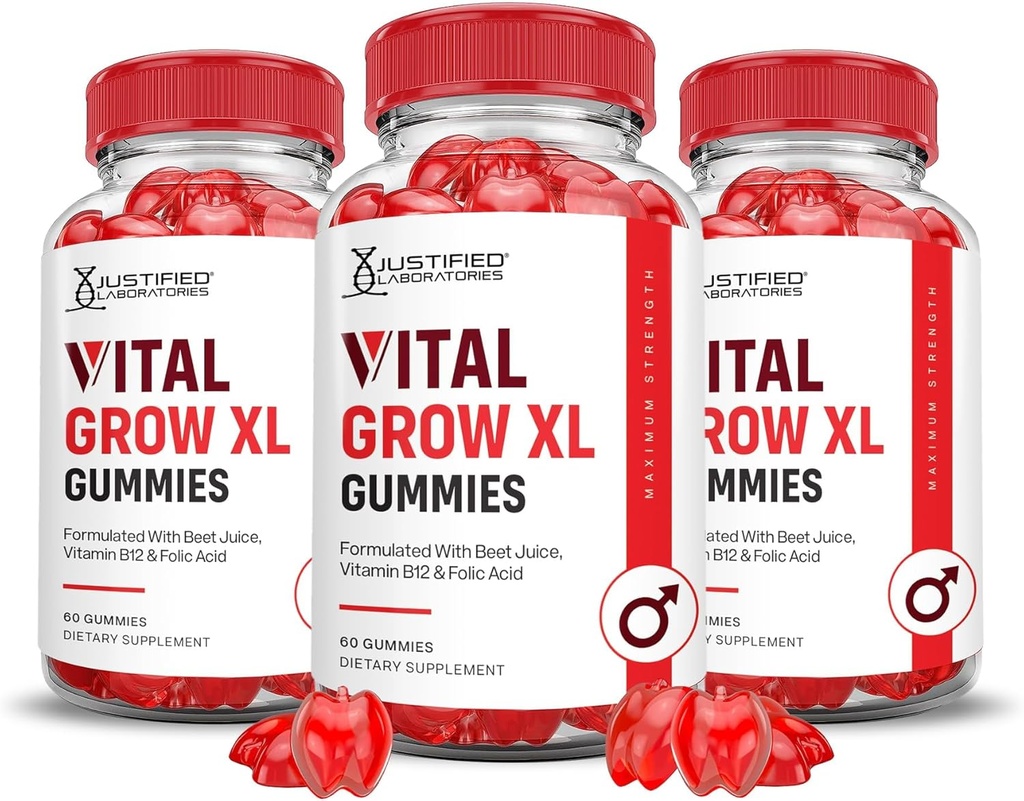 Laboratorios justificados (3 Pack Vital Grow XL Performance Gummies 1000MG Advanced Formulado con ACV Pomegranate Beet Juice Powder B12 Vegan Non GMO 180 Gummys