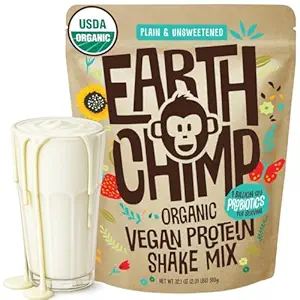 EarthChimp Organic Vegan Protein Powder - with Probiotics - Non GMO, Dairy Free, Non Whey, Plant Based Protein Powder for Women and Men, Gluten Free - 26 Servings 32 Oz (Plain & Unsweetened)