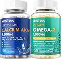 Liposomal Calcio AKG Suplemento 1500mg + Vegan Omega 3 Suplemento 1000mg