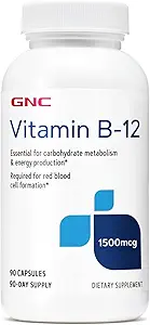 GNC Vitamina B-12 1500mcg, apoya la producción de energía, 90 cápsulas