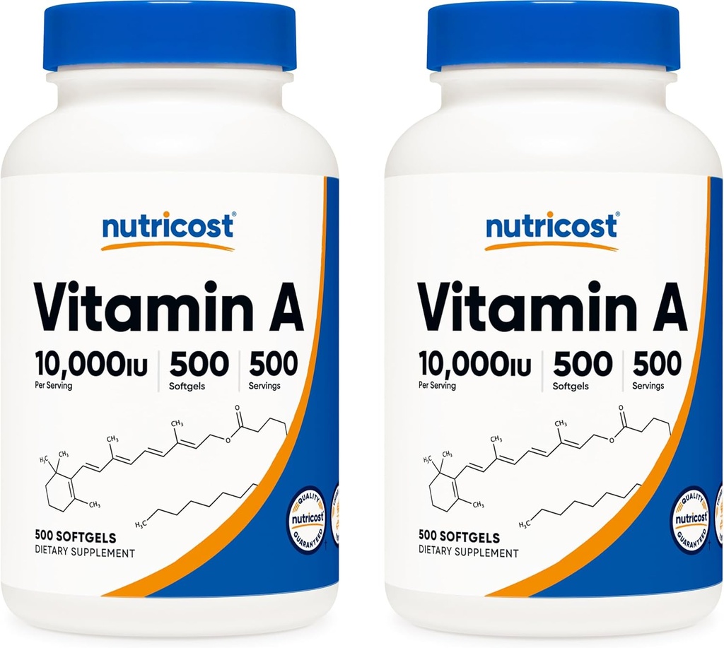 Nutricost Vitamina A 10,000 UI, 500 Softgels (2 Botellas)
