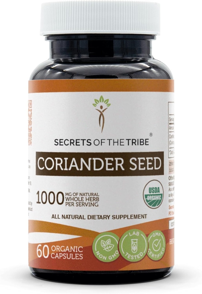 Secrets of the Tribe Coriander Seed USDA Organic 60 Capsules ← Hecho con cápsulas vegetarianas y cilantro orgánico certificado Seca (60 cápsulas)