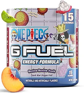 G Fuel ONE Piece Revive-Revive Energy Drink Powder, Pre Workout Caffeine Mix for Gaming, Sugar Free Focus Amino + Antioxidants, 3.7oz (Peach Kiwi Dragon Fruit, 15 Servings)