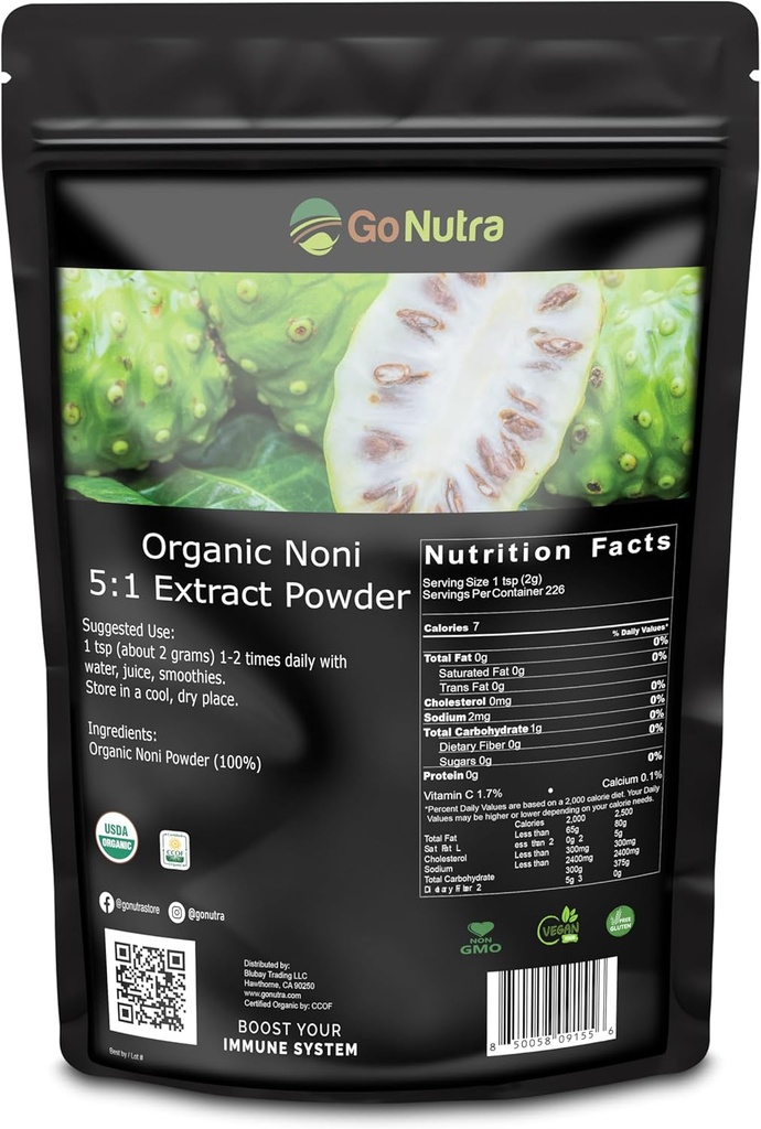 Noni Fruit Powder Orgánico 5:1 Extracto Puro 1lb. (16 oz) Superfood Noni Powder