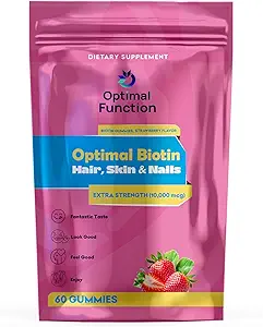 Biotina óptima – Pelo, Piel &amp; uñas, Fuerza extra (10.000 mcg). 60 Gummies naturales