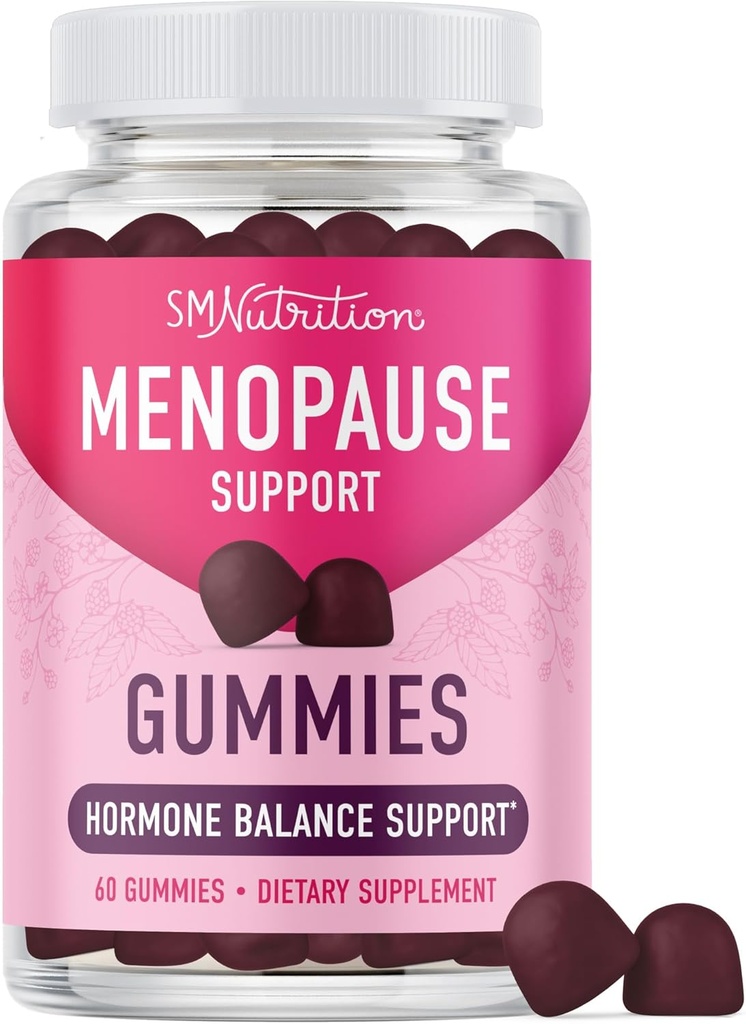 Apoyo a la menopausia Gummies ← Saldo hormonal Alivio para Flashes calientes, Sudaderas nocturnas, Mood Swings, " Bloating  durable with Phytoestrogen Soy, Vitamina D3, PABA, Biotin ¦ Vegetarian, Gluten-Free ← 60 Con