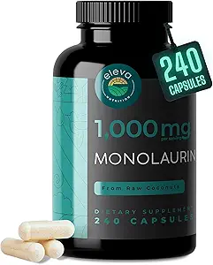 Monolaurin 1000mg Capsules — Made with Pure Glycerol and Lauric Acid from Raw Coconut — Natural Vegans- Non-GMO and Soy Free — 240 Capsules