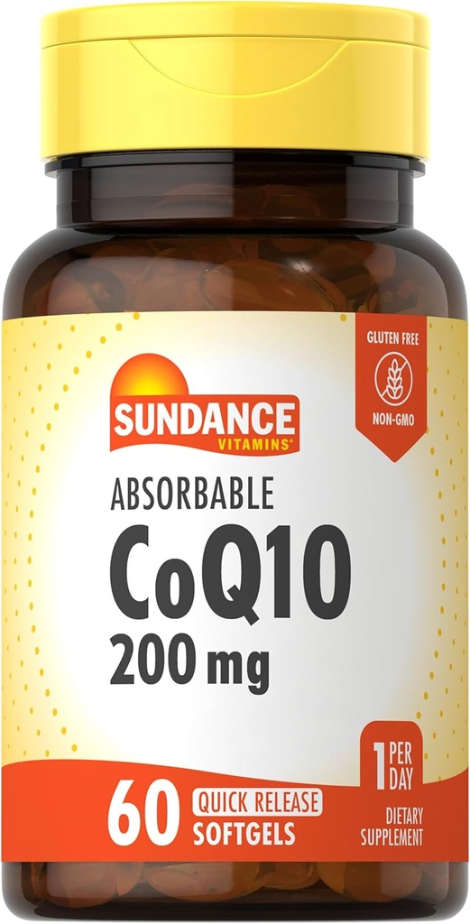 Sundance CoQ10 200mg Softgels Silencio 60 Conde Silencio con Black Pepper Extract ← No Gluten Suplemento gratuito