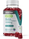 Viteey Biotin Gummies for Hair, Skin, and Nails 10,000mcg - Sugar Gratis - Crecimiento del cabello Gummies, Flujo de piel saludable, Crecimiento de uñas saludable fuerte - Vegan, Gluten Free, Gelatin Free- Tasty Berry Flavor