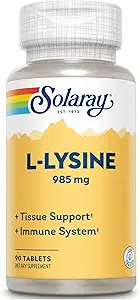 Solaray L-Lysine - 90 Tabletas - Tisue &amp; Immune System Support - Vegan, Non-GMO - 30 Servimientos