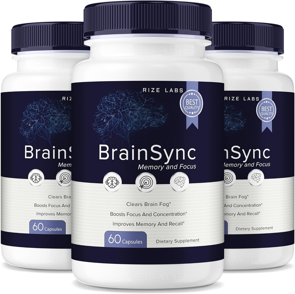 rize labs - BrainSync Capsules – Daily Focus & Clarity Formula with a Balanced Blend for Alertness and Memory Support ¦ Easy-to-Take Pills for Everyday Use (180 Capsules)