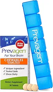 Prevagen Regular Strength Orange Chewables - 30 Tabletas (1 Mes de Suministro) Silencio Formulado para Su Cerebro Silencio 10 mg de Apoaequorin Plus Vitamina D3 con 7-Day Pill Minder