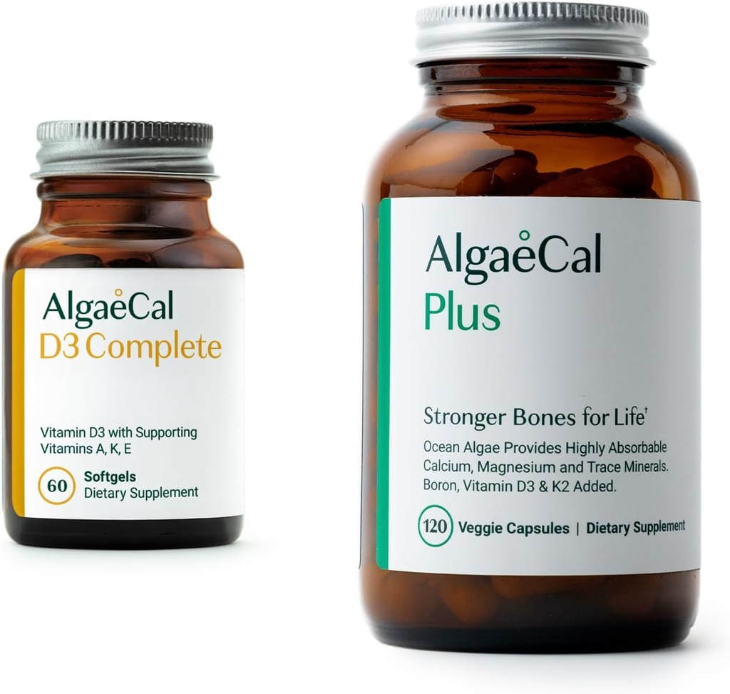ALGAECAL Bundle - D3 Complete (1000 IU) + K2, Vitamin E, Vitamin A & Plant-Based Calcium for Stronger Bones