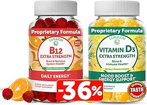 Lunakai Vitamina D3 y Vitamina B12 Gummies Bundle - Immunity, Bone and Mood Support VIT D3 2000IU Suplemento - 3000mcg Methylcobalamin High Absorption Energy Gummy