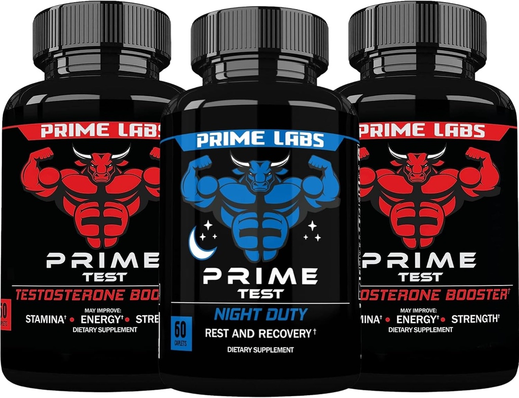 Prime Testosterona Booster (60 Cuenta, 2-Pack) + Suplemento Nocturno de Duty (60 Cuenta)