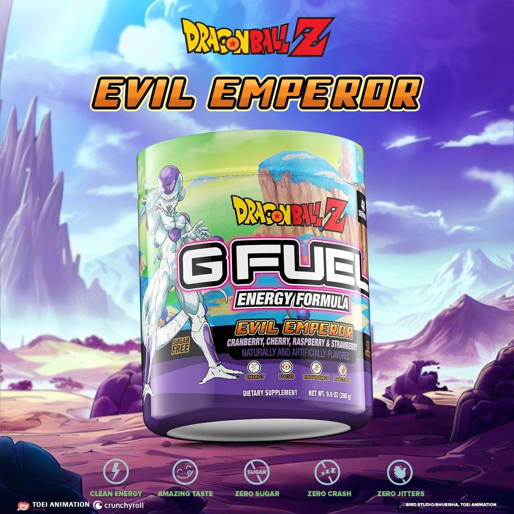 G Fuel Dragon Ball Z Energy Drink Powder, Pre Workout Caffeine Mix for Gaming, Sugar Free Focus Amino, Vitamina + Antioxidantes, 9.9oz (Berry Medley, 40 Servings)