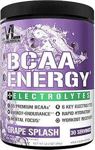 EVL BCAAs Amino Acids Powder - BCAA Energy Pre Workout Powder para la recuperación muscular Crecimiento y resistencia - Rehidratación de la bebida de recuperación después del entrenamiento con 6 electrolitos clave - Grape Splash