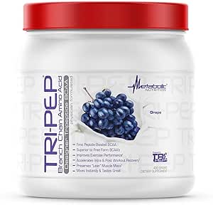 Nutrición metabólica - TRIPEP - Tri-Peptide Branch Chain Amino Acid, BCAA Powder, Pre Intra Post Workout Suplemento, Grape, 400 Grams (40 Servimientos)