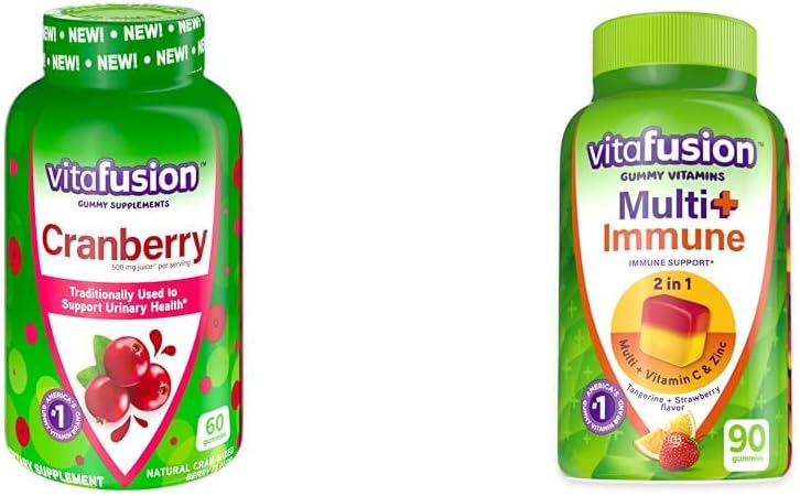 Vitafusion Cranberry Gummies para Mujer 500mg y Multi+ Immune Support Gummies con vitamina C Zinc Daily Multivitamins 90 Cuenta