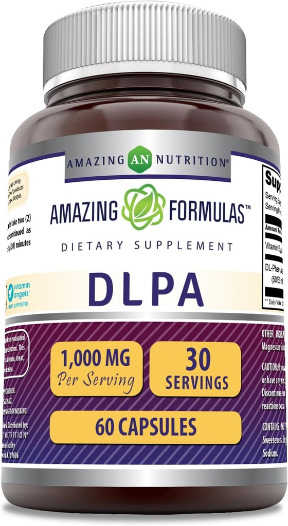 Fórmulas asombrosas DLPA (DL-Phenylalanine) Suplemento TENIDO 1000 Mg por Serving Silencio 60 Capsules ← Non-GMO ANTE Gluten-Free TEN Made in USA
