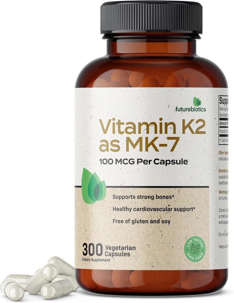 Futurobióticos La vitamina K2 como MK-7 100 mcg, soporta huesos fuertes- no GMO, 300 cápsulas vegetarianas