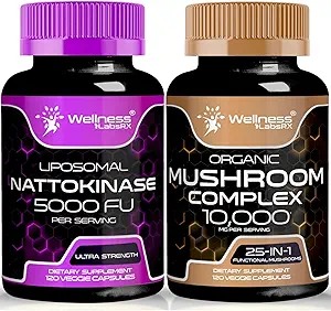 Nattokinase Suplemento cápsulas - 5000 FU - Enzimas de puro Japonés Natto Extracto Silencio Orgánica Suplemento de Setas Capsules - 10000mg - 25 en 1 Mushroom Complejo cápsulas