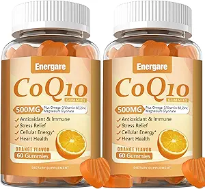2 Packs CoQ10 500MG Gummies - 3X Mejor Absorción Coenzima Q10 Suplementos - Plus Omega-3, Magnesio, Vitamina B3 &amp; Zinc for Heart Health, Cellular Energy & Antioxidant, 120 Cts
